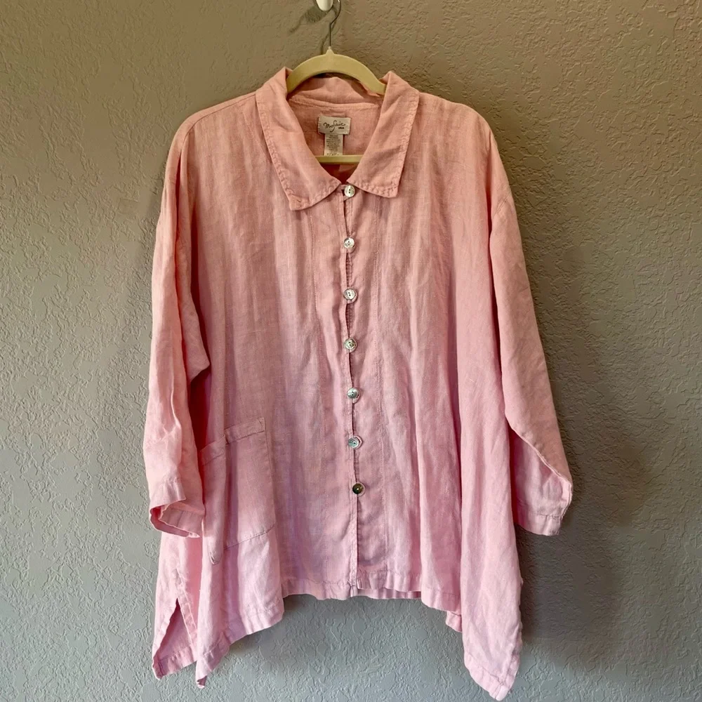 Mosaic USA 100% Linen Pink Button Down Size L - Picture 1 of 6
